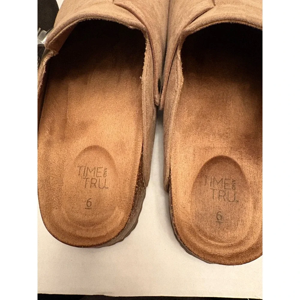 Time and Tru Womens Comfort Clogs Bundle Black Tan Faux Suede Mules Size 6 Pair - Picture 7 of 12